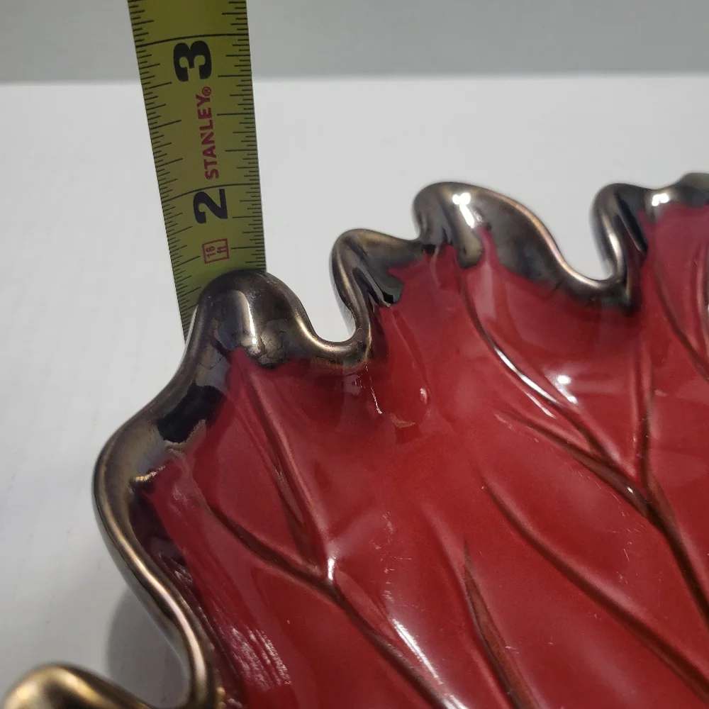 Stoneware Hand Painted Red Leaf bowl with gold trim